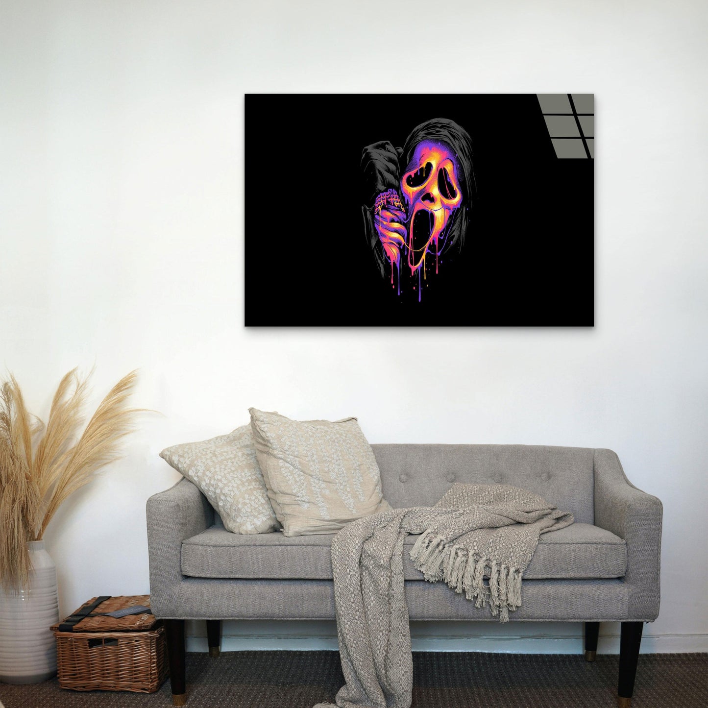 Neon Melting Ghost Mask Tempered Glass Printing Wall Art Australian Made Quality