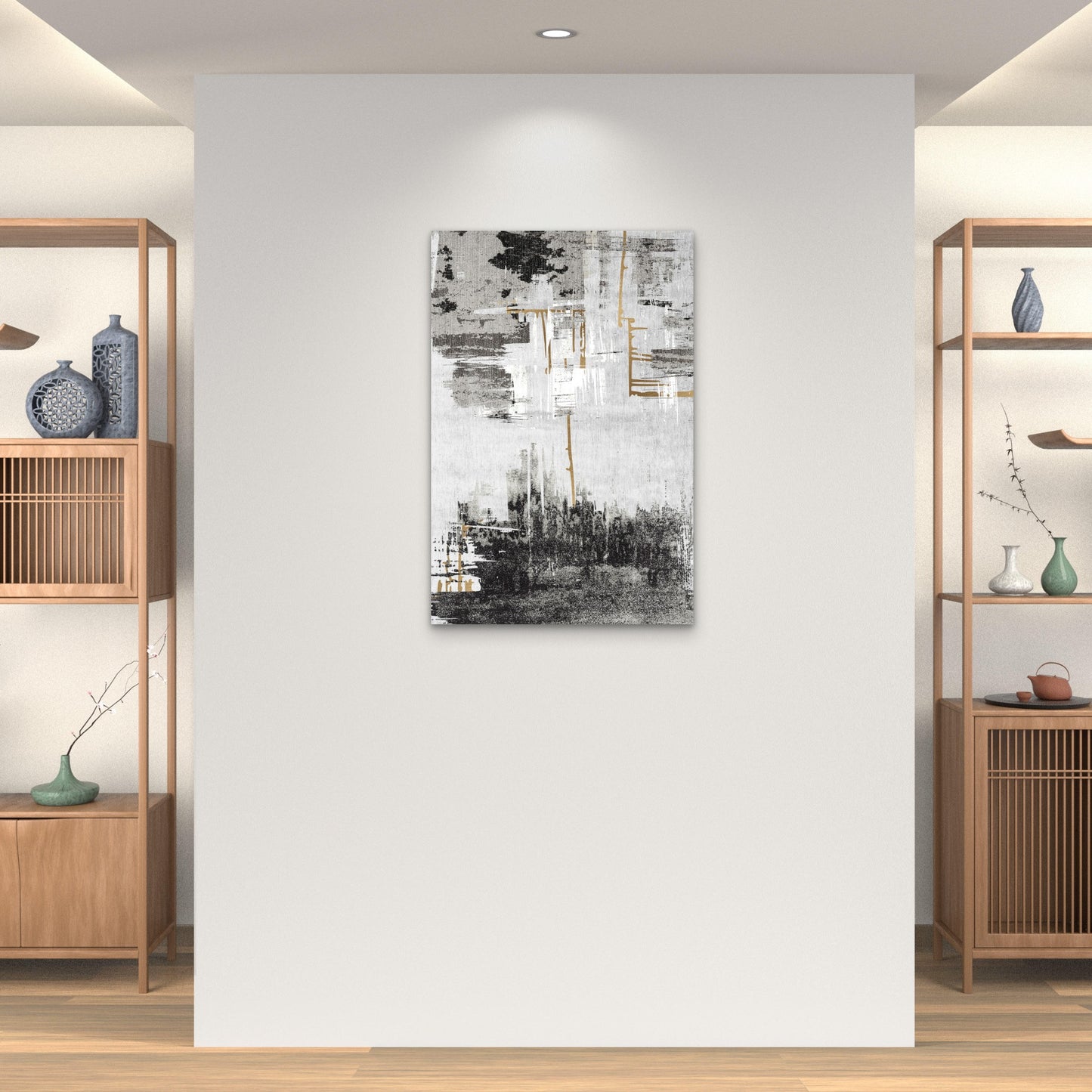Grey Black Textured Gold Foil Abstract 40x60cm Metal Print Ready to Hang