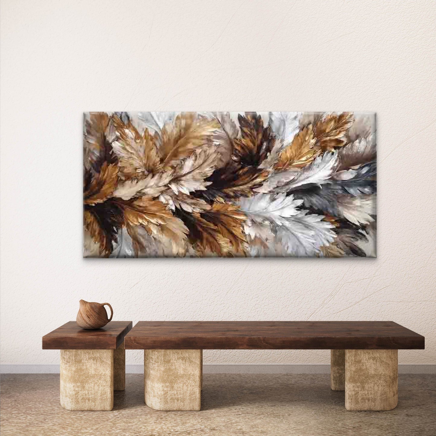 Elegant Feather Artwork Wall Art Canvas Office Home Room Framed 120x60cm - Bella Home Decor