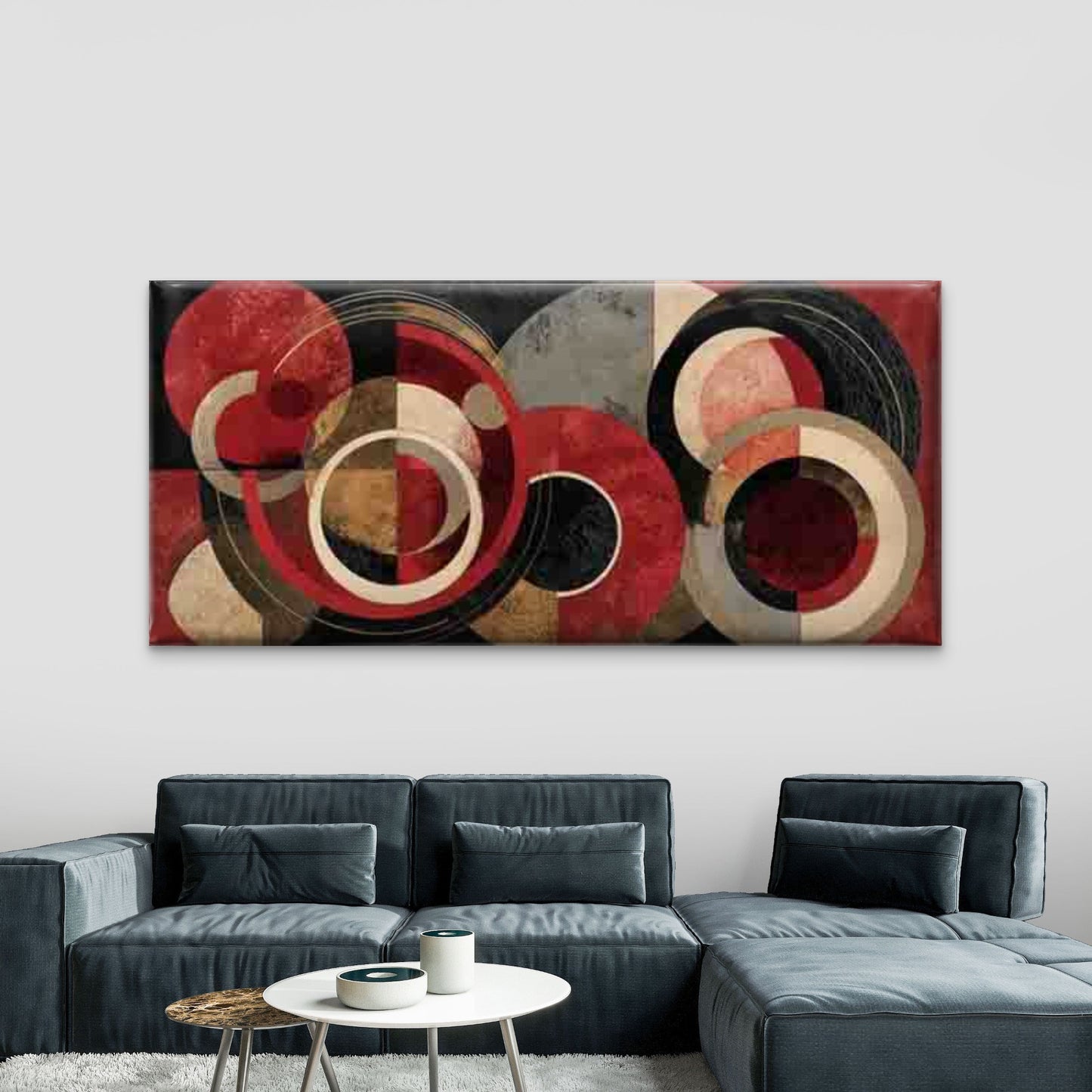 Abstract Circle with Red Accent Wall Art Canvas Office Home Room Framed 120x60cm