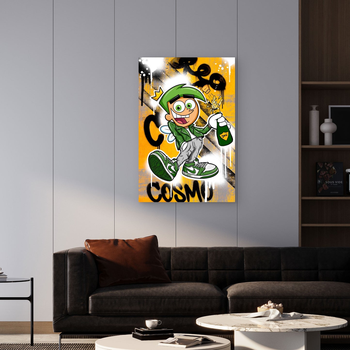 Green Hair Fairy ,Champagne Street Graffiti 40x60cm Metal Print Ready to Hang