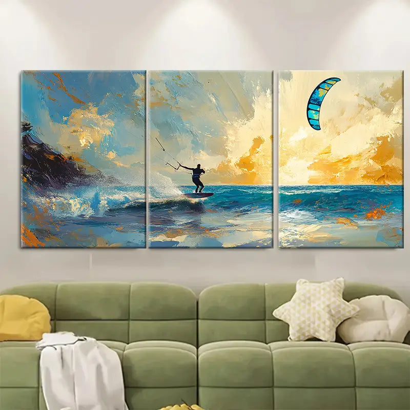 3pcs Kitesurfing Ocean Adventure Poster Wall Art Set Canvas Framed 40x60cm - High Quality Print 100% Australian Made Wall Canvas Ready to Hang