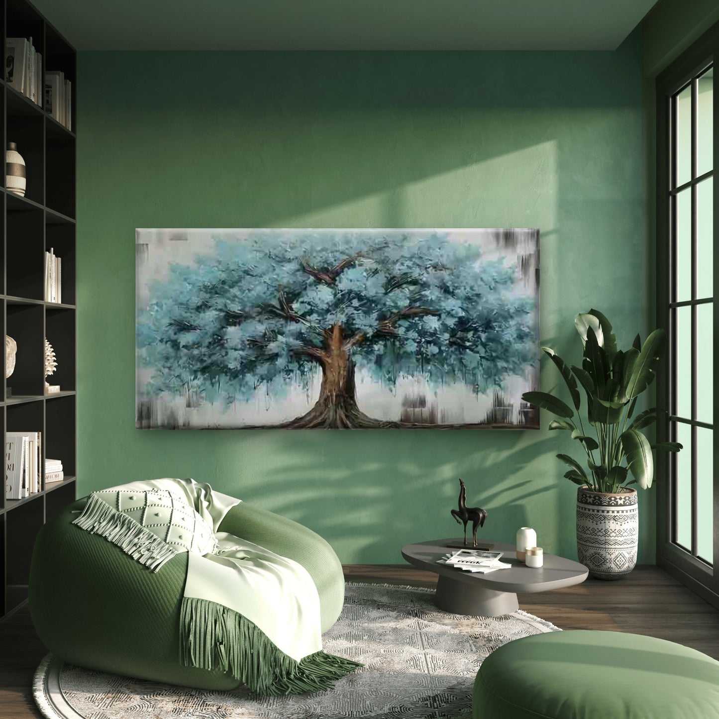 Elegant Blue Leaf Tree Painting Wall Art Canvas Office Home Room Framed 120x60cm - Bella Home Decor