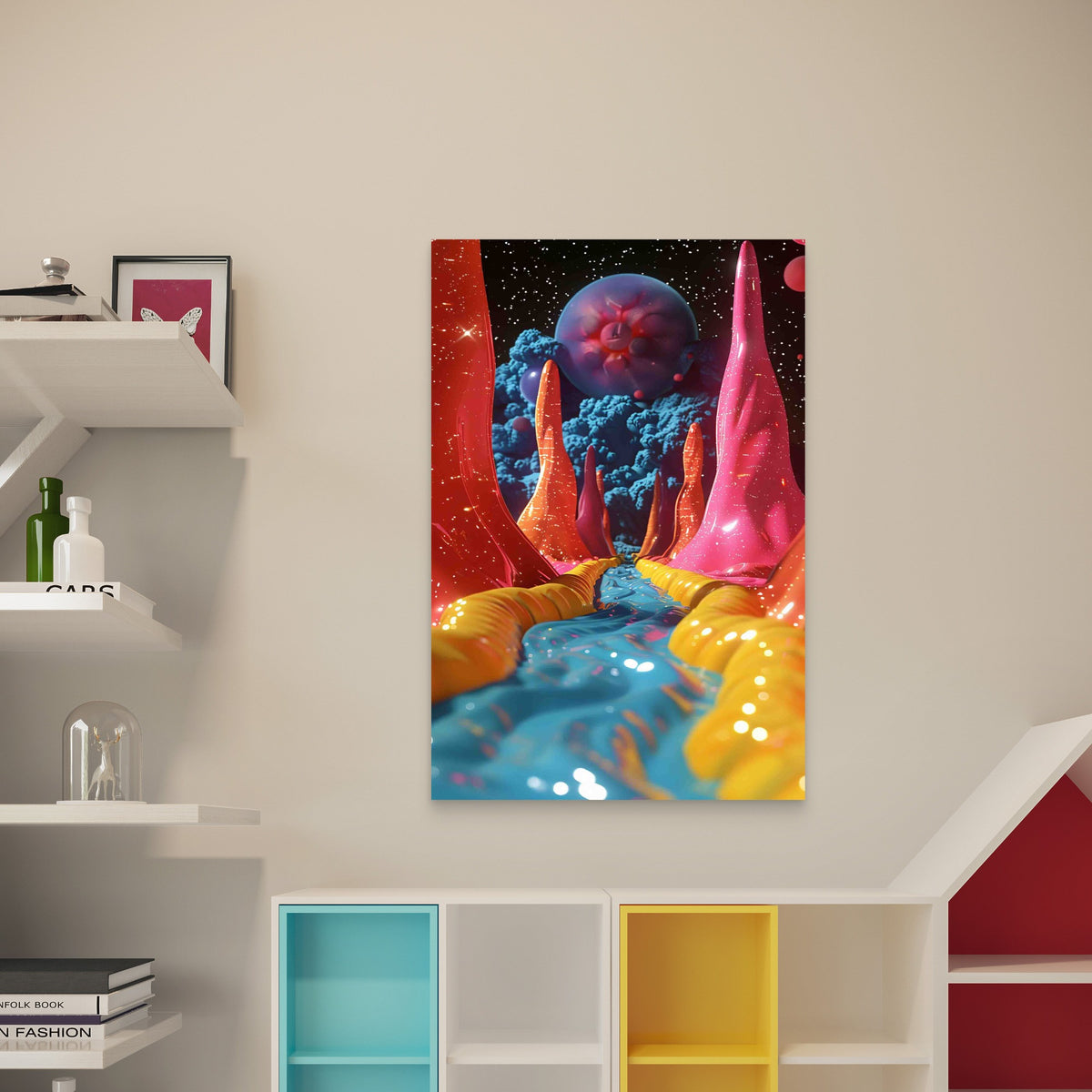 Abstract Colorful 3D Landscape With Stars 40x60cm Metal Print Ready to Hang