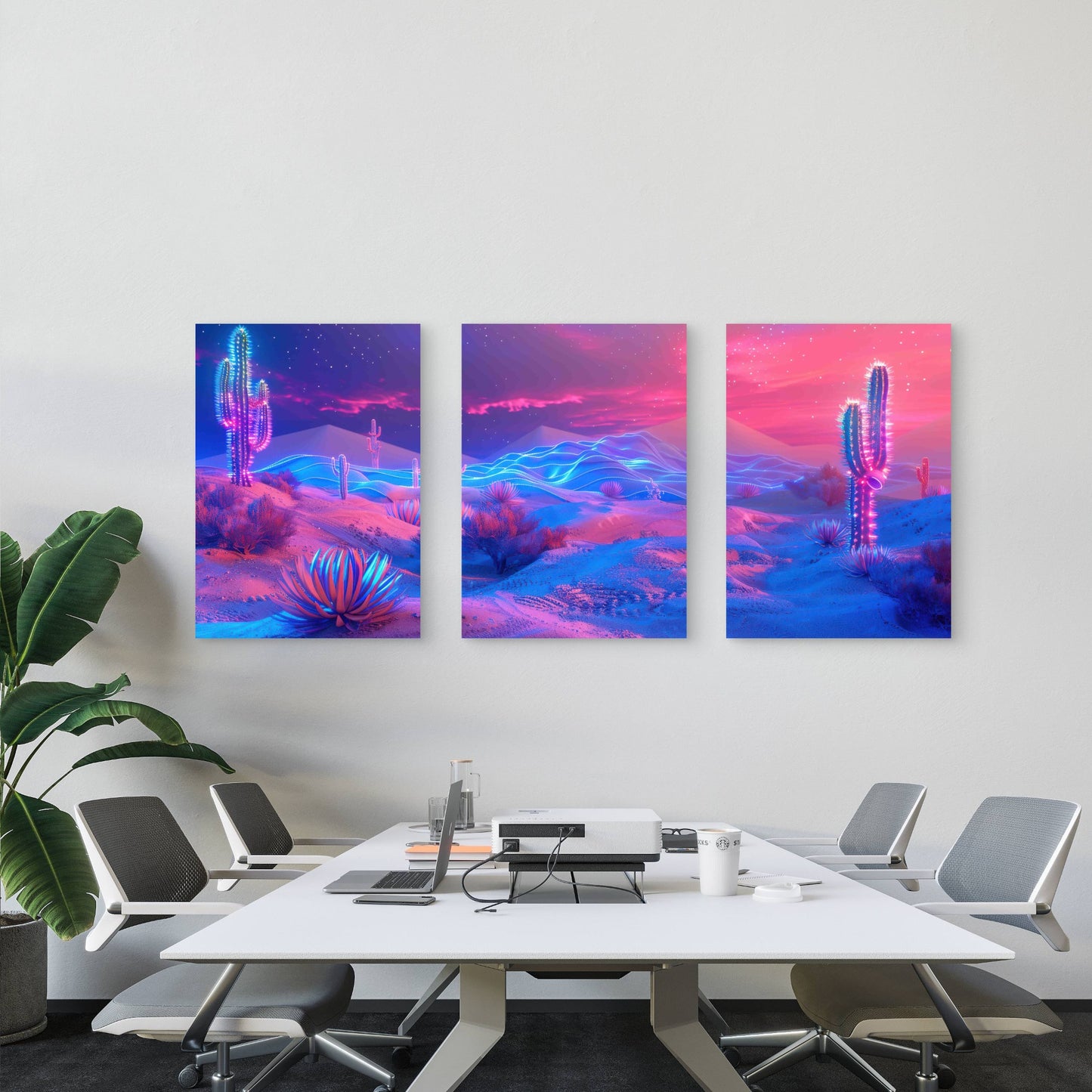 3pcs Neon Fantasy Landscapes With Surreal Nature Metal Print Ready to Hang Art