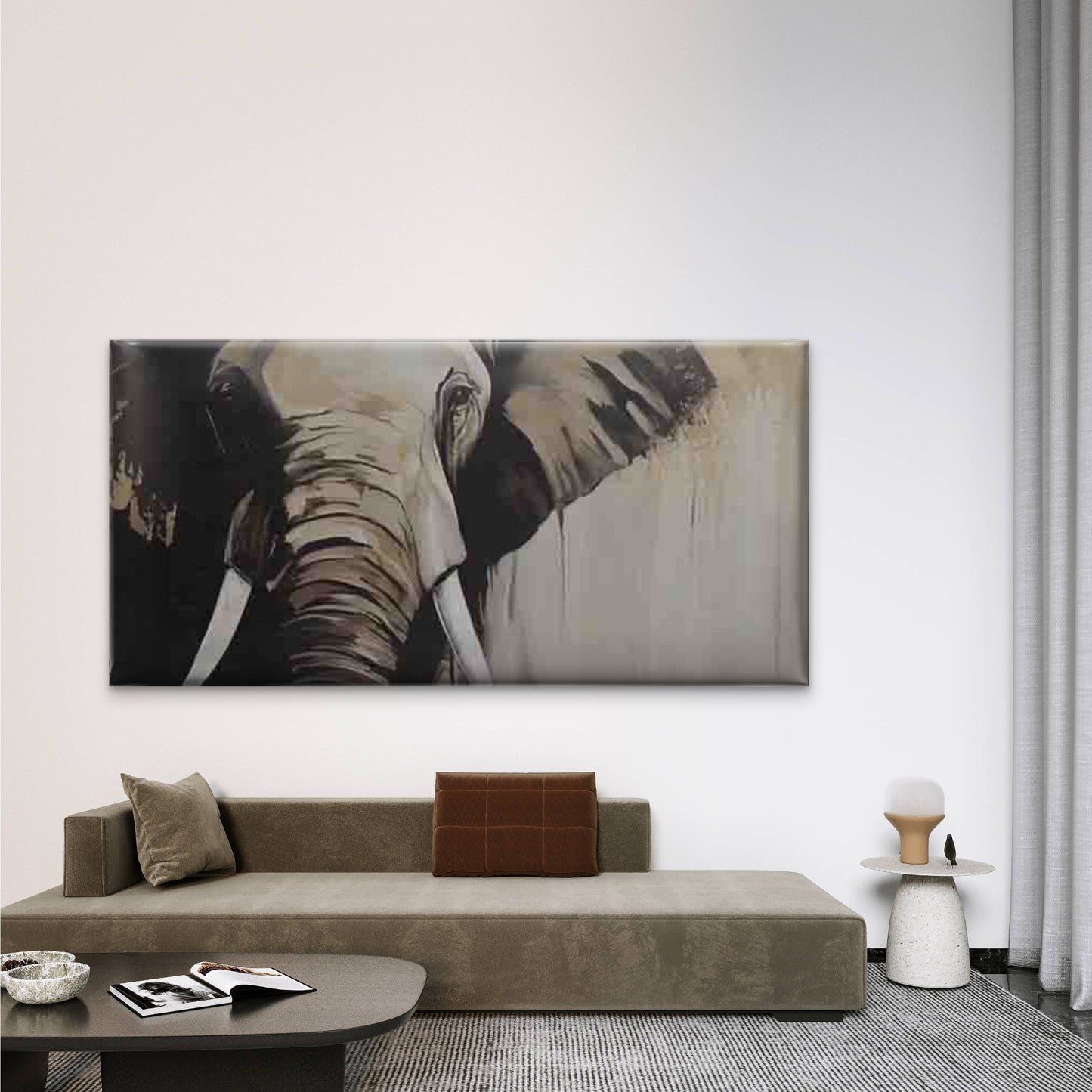 Grey Elephant Vintage Wall Art Canvas Office Home Room Framed 120x60cm