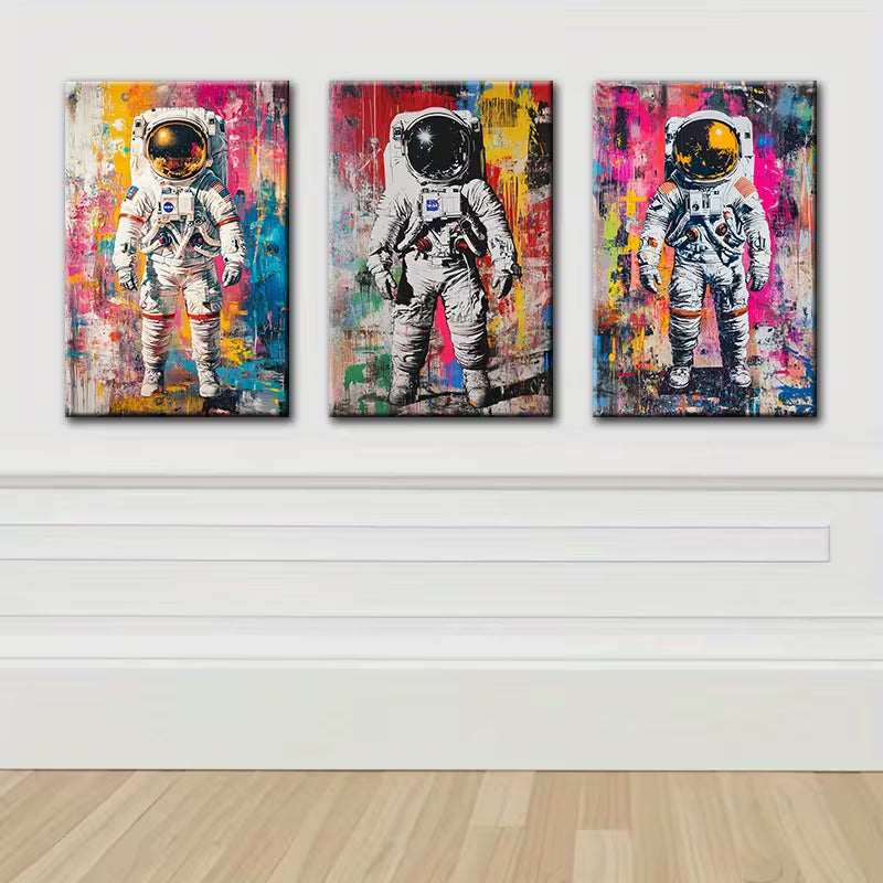 3pcs Graffiti astronaut Illustration Wall Art Set Canvas Framed 40x60cm - High Quality Print 100% Australian Made Wall Canvas Ready to Hang
