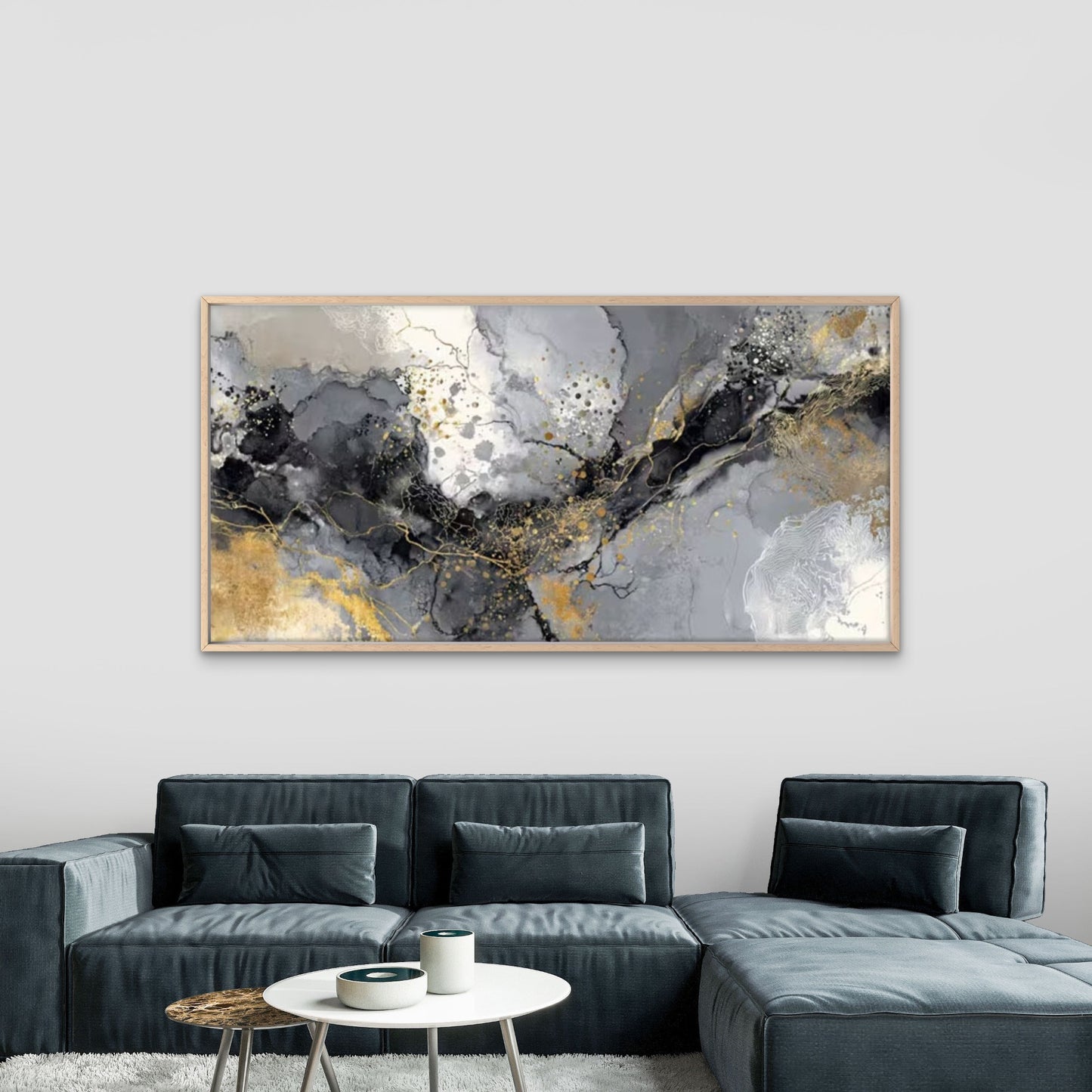 Gray Gold Abstract Waves Wall Art Canvas Office Home Room Framed 120x60cm
