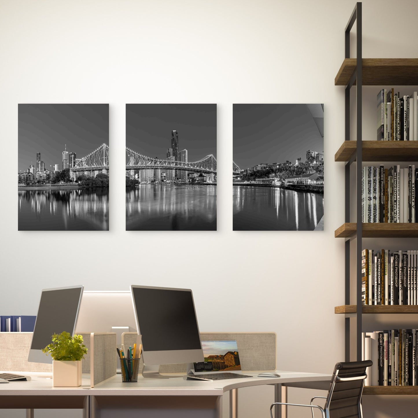 3pcs Brisbane Story Bridge Skyline Black & White Metal Print Ready to Hang Art