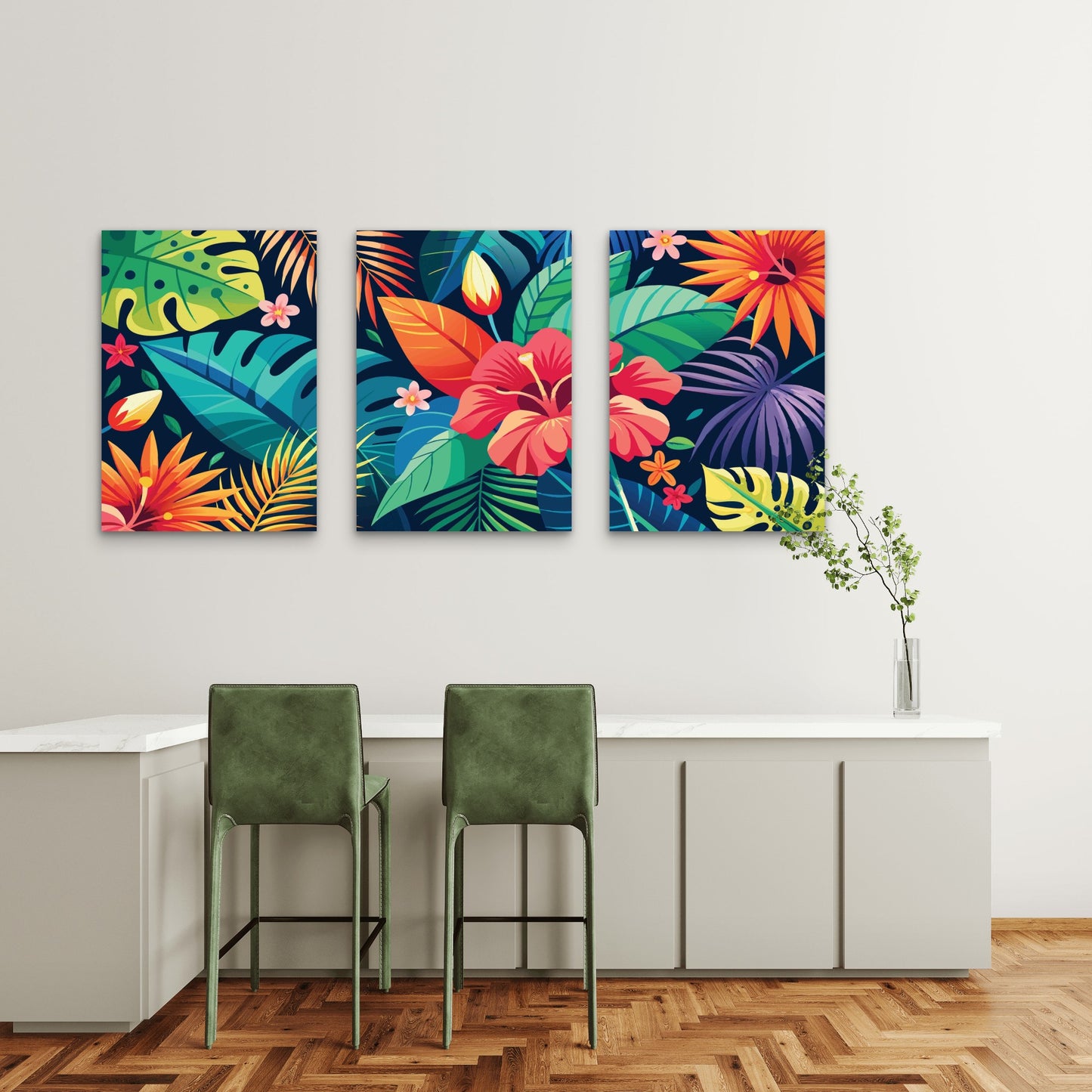 3pcs The Vibrant Tropical Canopy Metal Print Ready to Hang Art