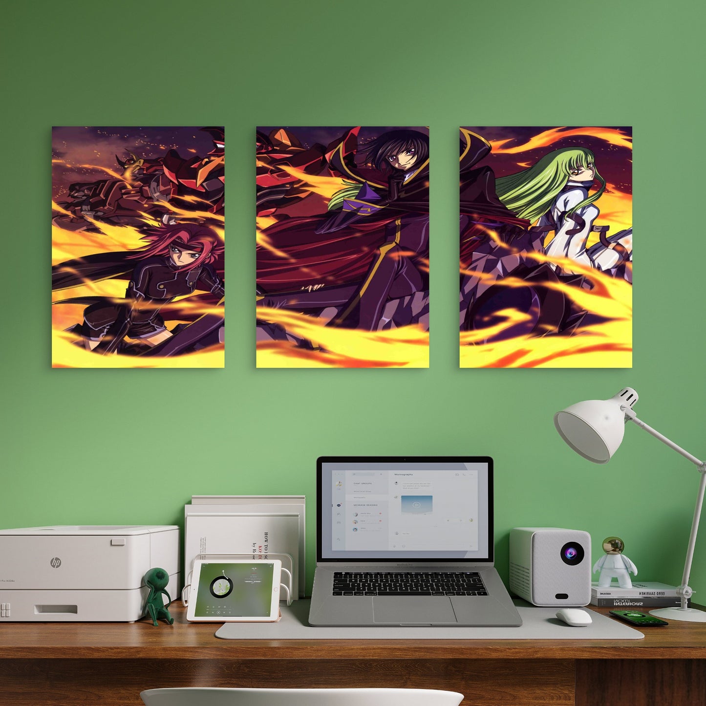 3pcs Anime Mecha Battlefield Fiery Orange & Purple Metal Print Ready to Hang Art