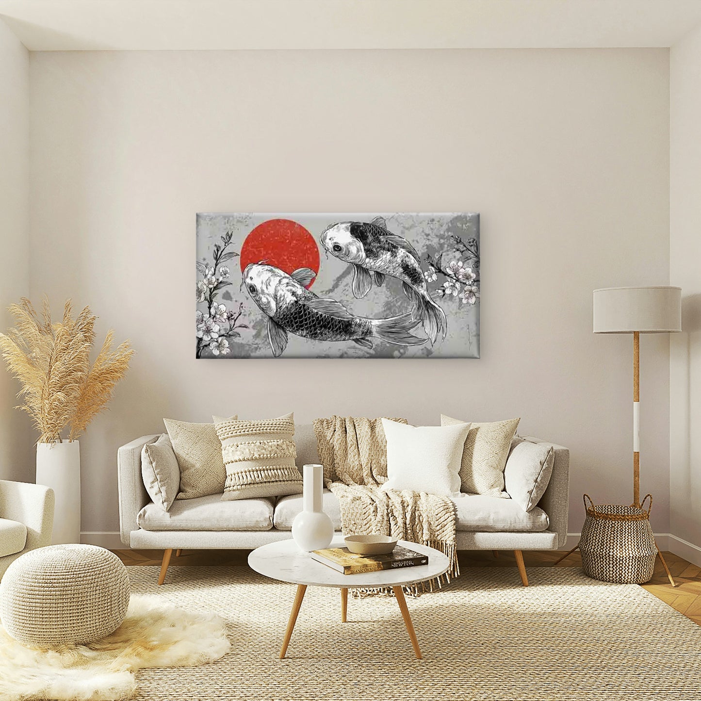 Abstract Japanese Koi Fish Wall Art Canvas Office Home Room Framed 120x60cm - Bella Home Decor