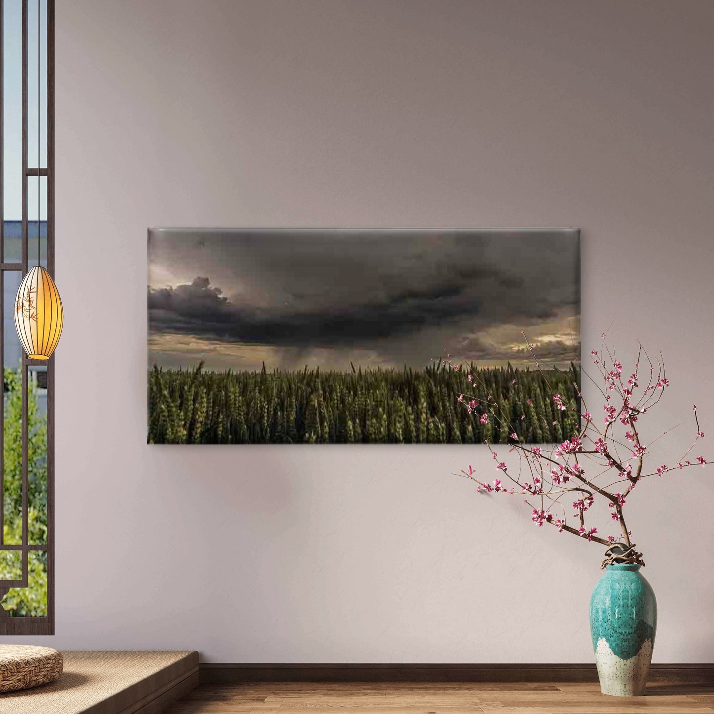 Stormy Sky Over Wheat Field Wall Art Canvas Office Home Room Framed 120x60cm - Bella Home Decor