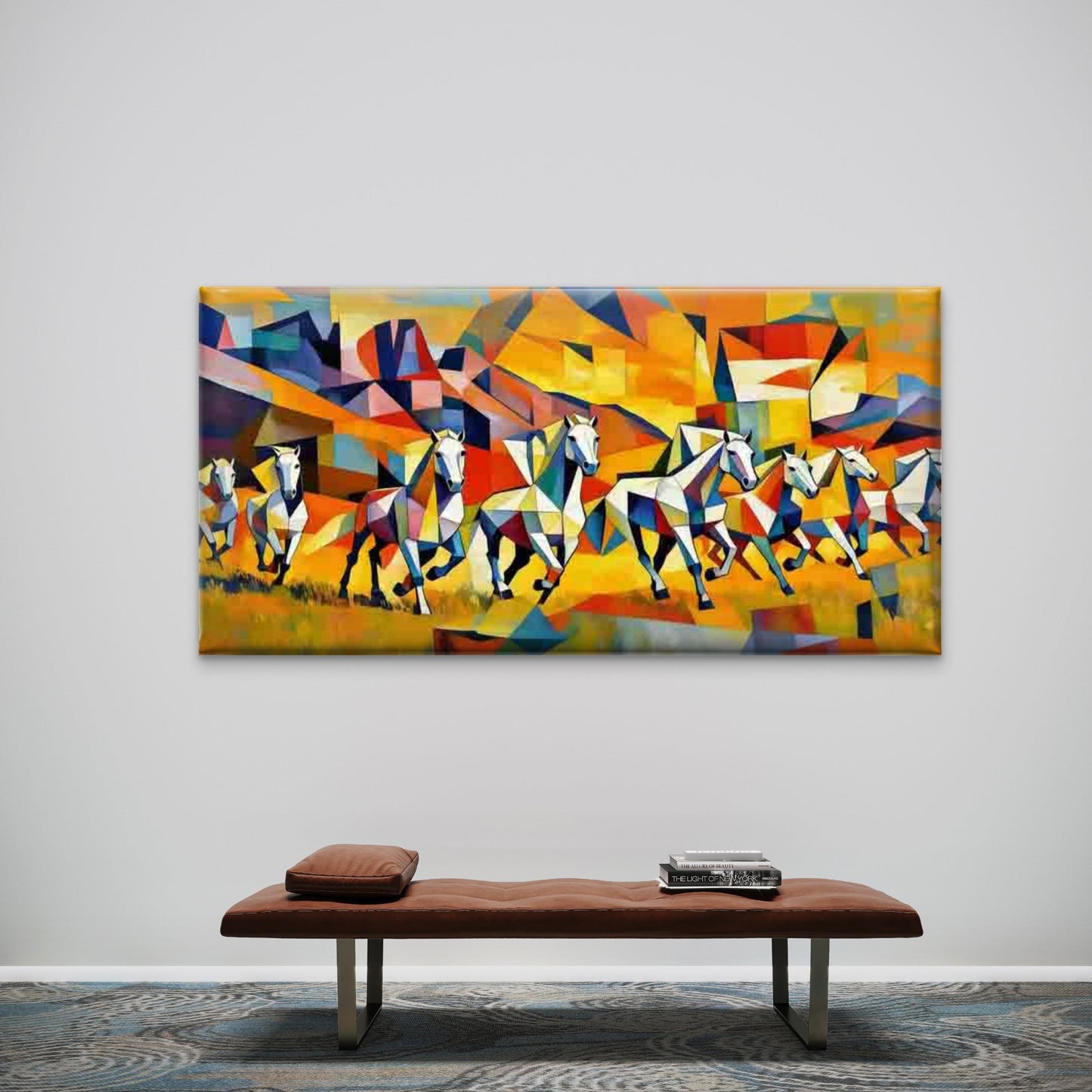 Geometric Running Horses Wall Art Canvas Office Home Room Framed 120x60cm