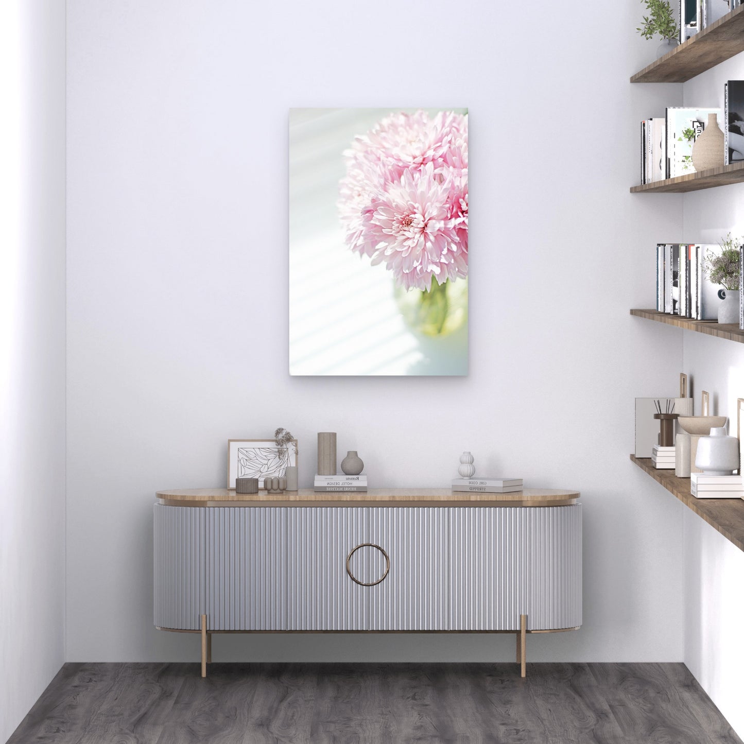 Soft Pink Chrysanthemum Flower Vase 40x60cm Metal Print Ready to Hang