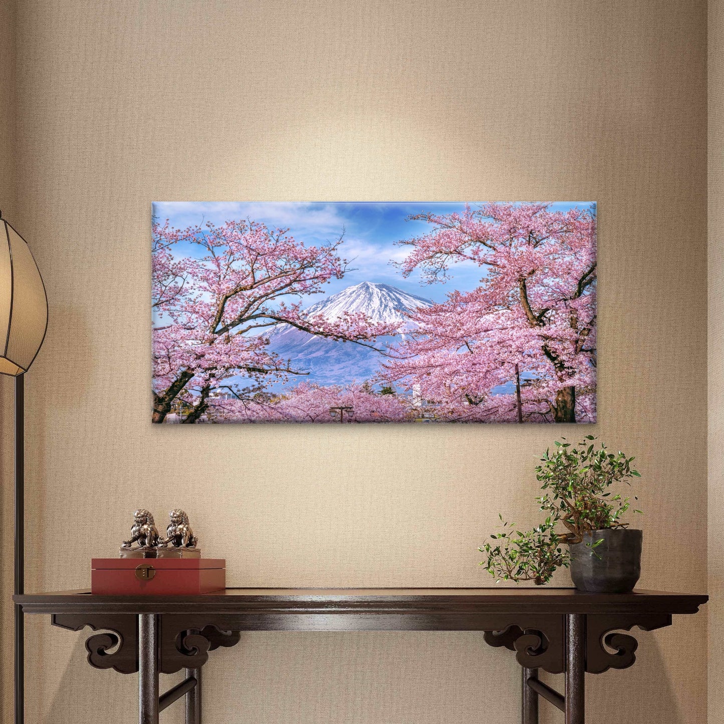 Fuji Framed In Pink Mountain Wall Art Canvas Office Home Room Framed 120x60cm - Bella Home Decor