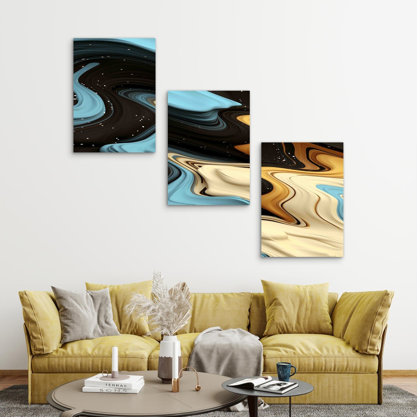 3pcs Abstract Ink Art Background Pattern Metal Print Ready to Hang Art