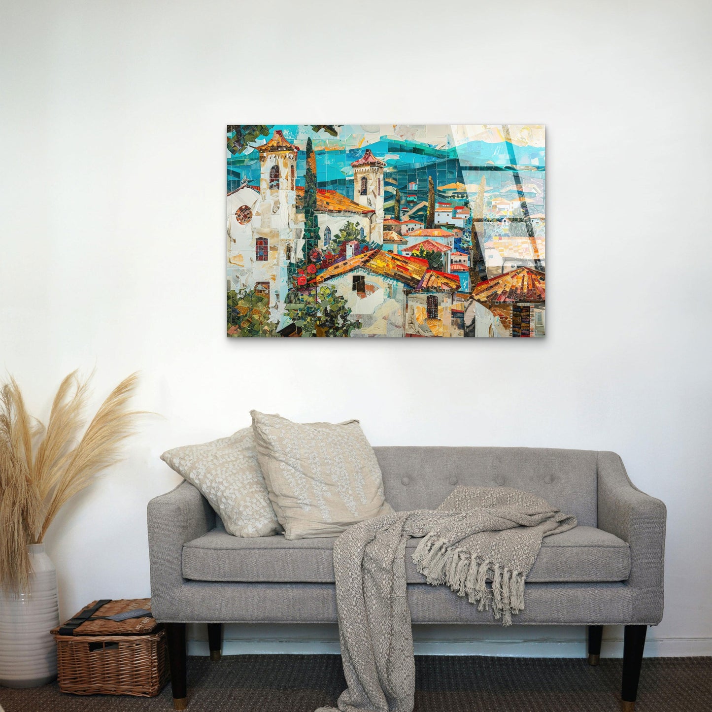 Mediterranean Mosaic Village Acrylic Glass Printing Wall Art Australian Made Quality