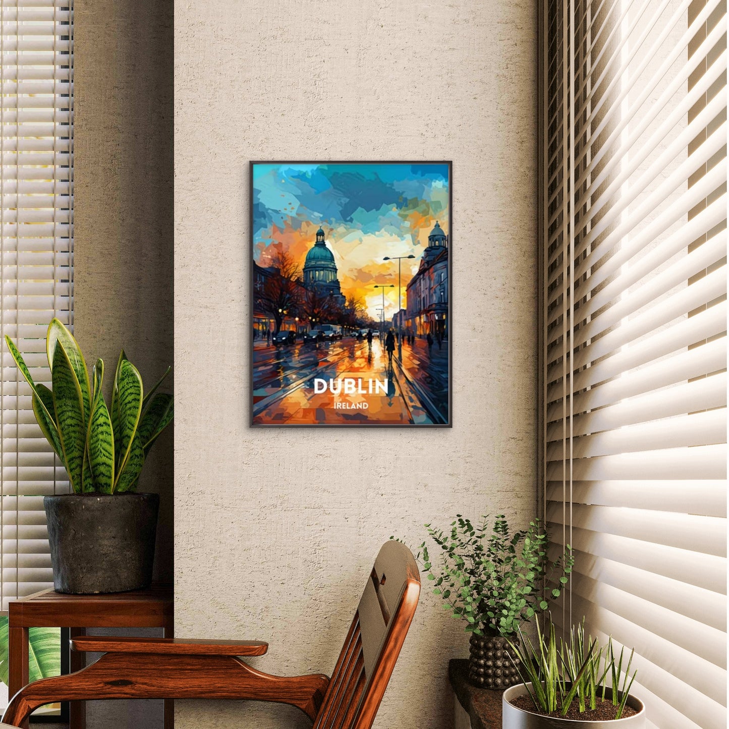 Golden Hour in Beautiful Dublin Ireland Travel Poster Print Wall Art