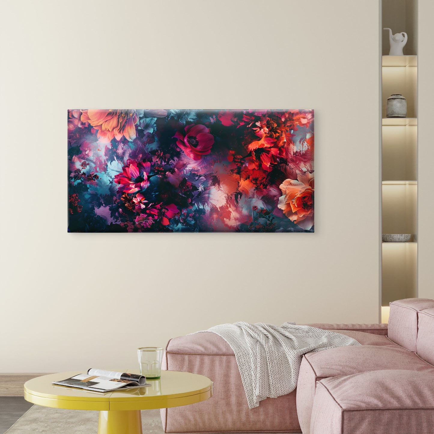 Dark Moody Floral Crimson Bloom Wall Art Canvas Office Home Room Framed 120x60cm