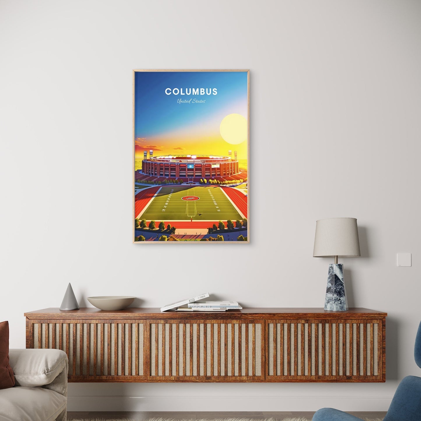 A Spacious Football Stadium in Columbus Travel Poster Print Wall Art