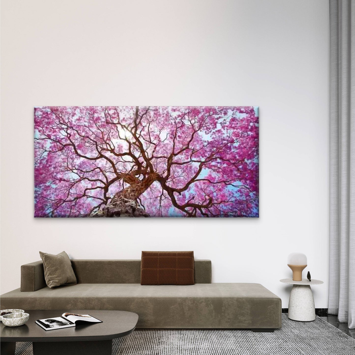 Pink Cherry Blossom Tree View Wall Art Canvas Office Home Room Framed 120x60cm - Bella Home Decor