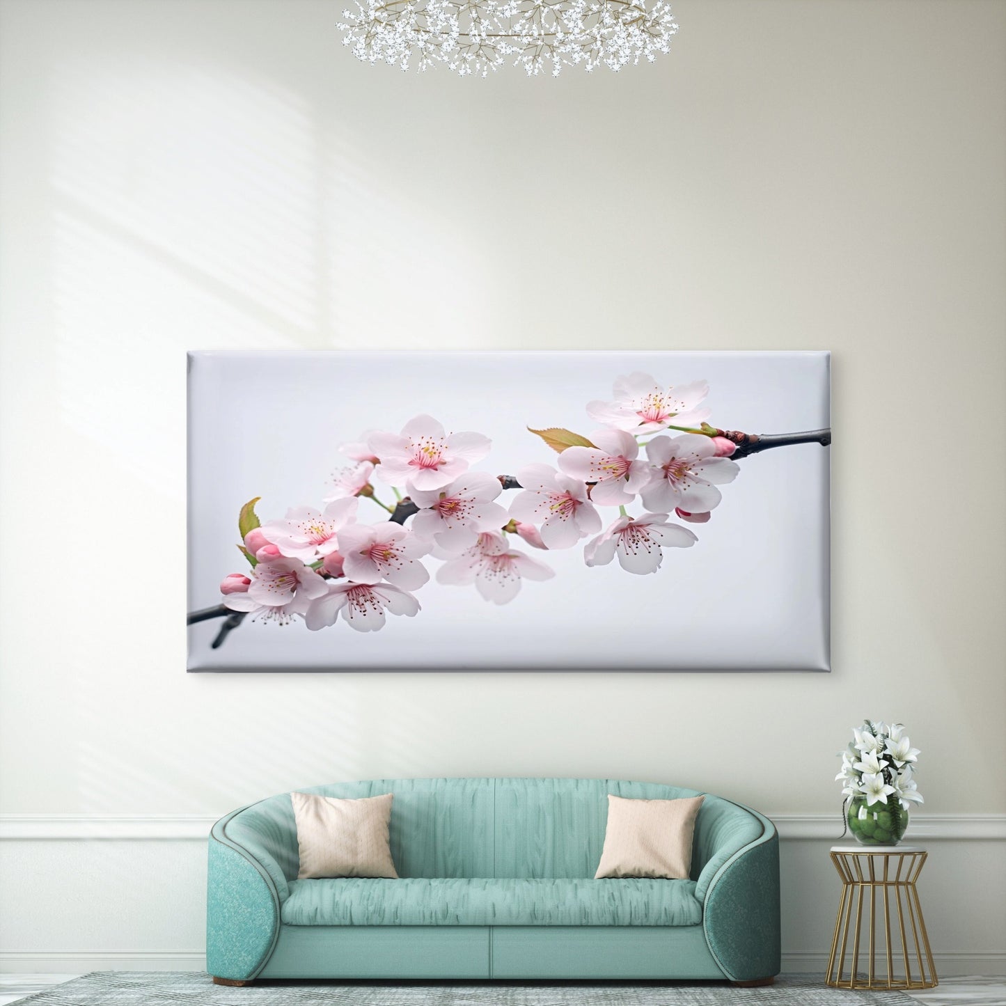White Cherry Blossom Branch Wall Art Canvas Office Home Room Framed 120x60cm