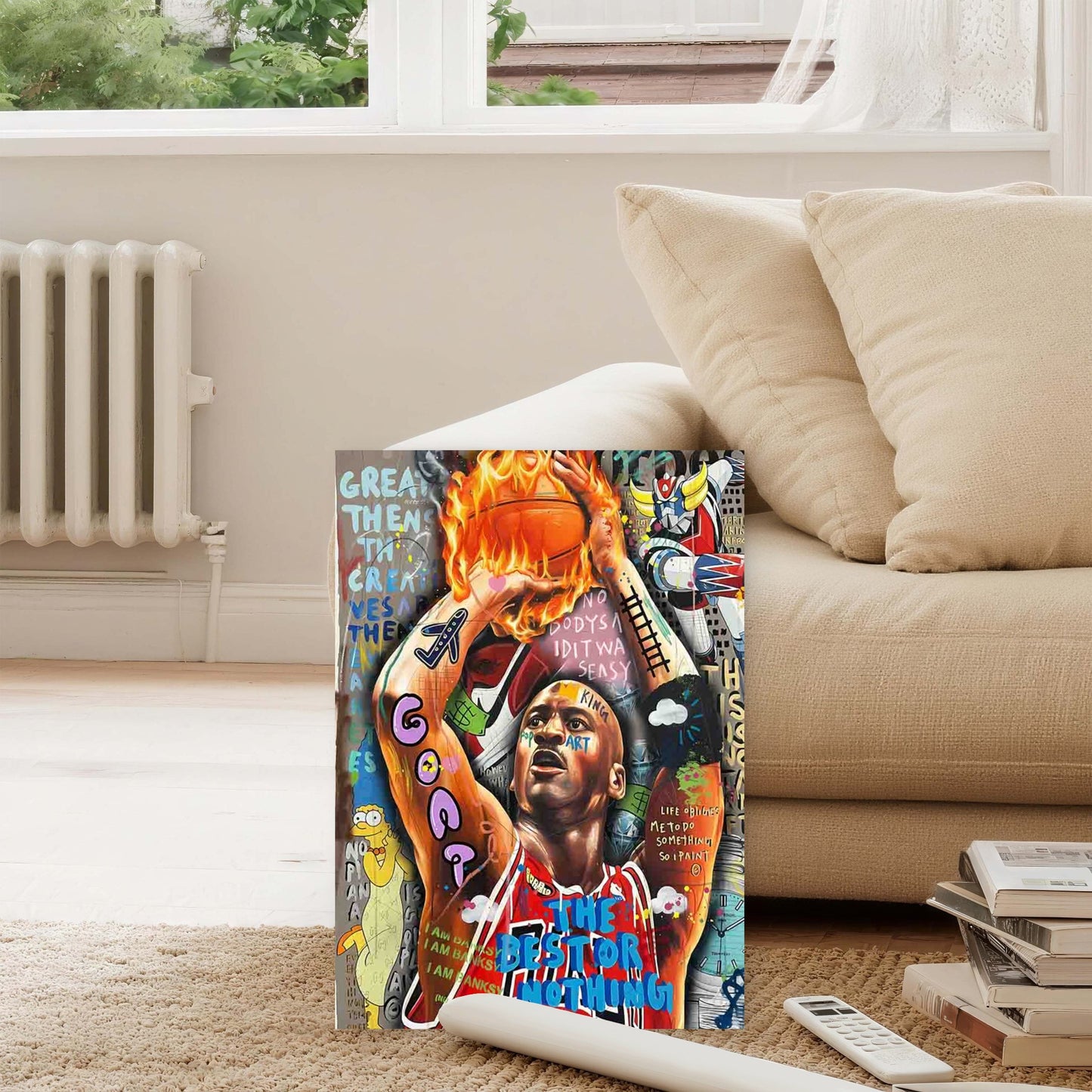 Graffiti Basketball Player Dunking Ball 40x60cm Metal Print Ready to Hang