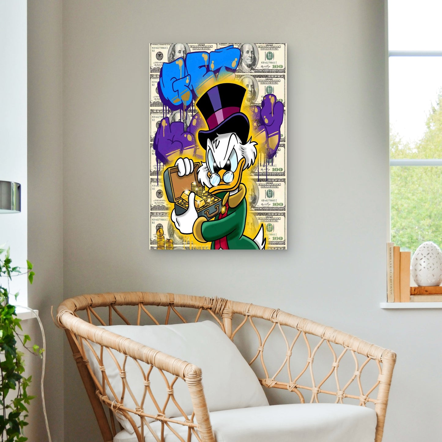 Duck Top Hat Gold Briefcase Money 40x60cm Metal Print Ready to Hang