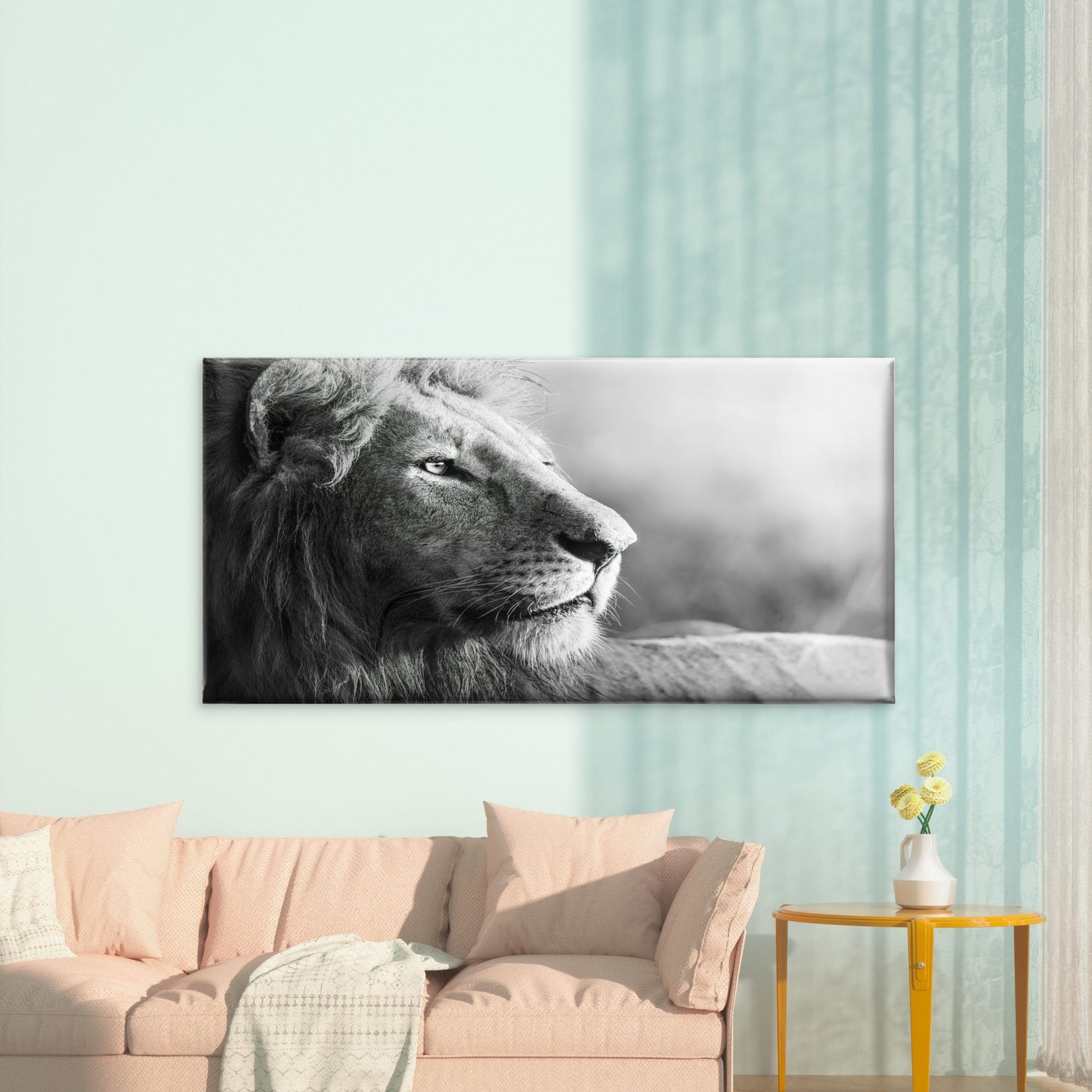 Black & White Majestic Lion Wall Art Canvas Office Home Room Framed 120x60cm