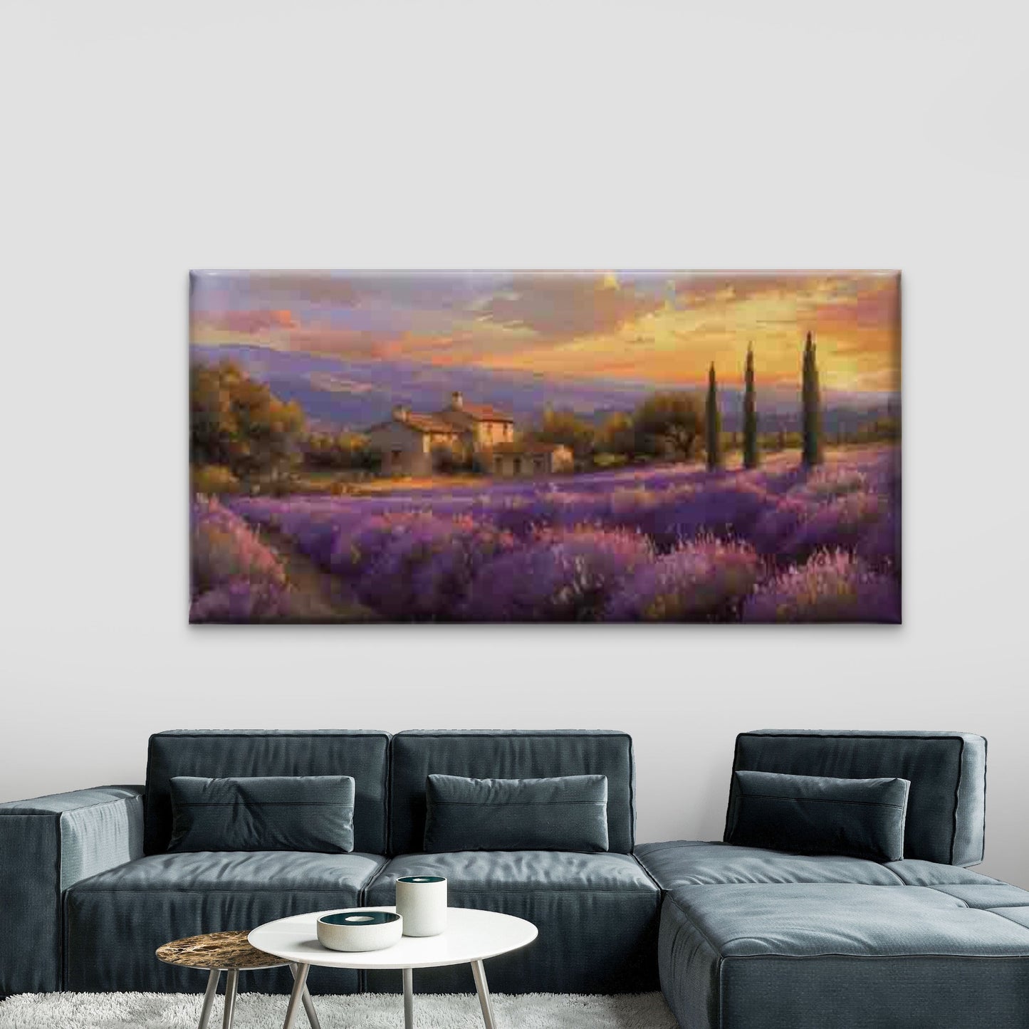 Lavender Field Cottage Sunset Wall Art Canvas Office Home Room Framed 120x60cm