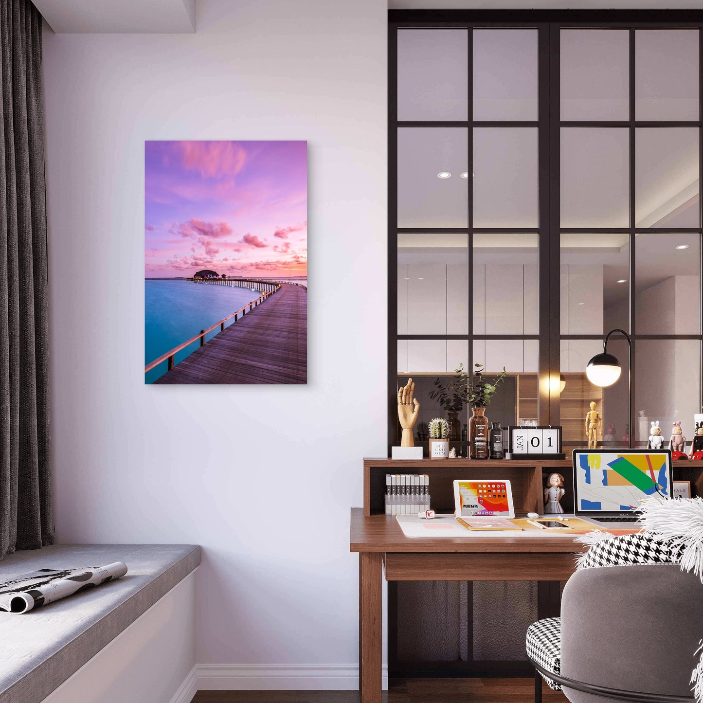 Maldives Male Overwater Bungalow Wooden Pier 40x60cm Metal Print Ready to Hang