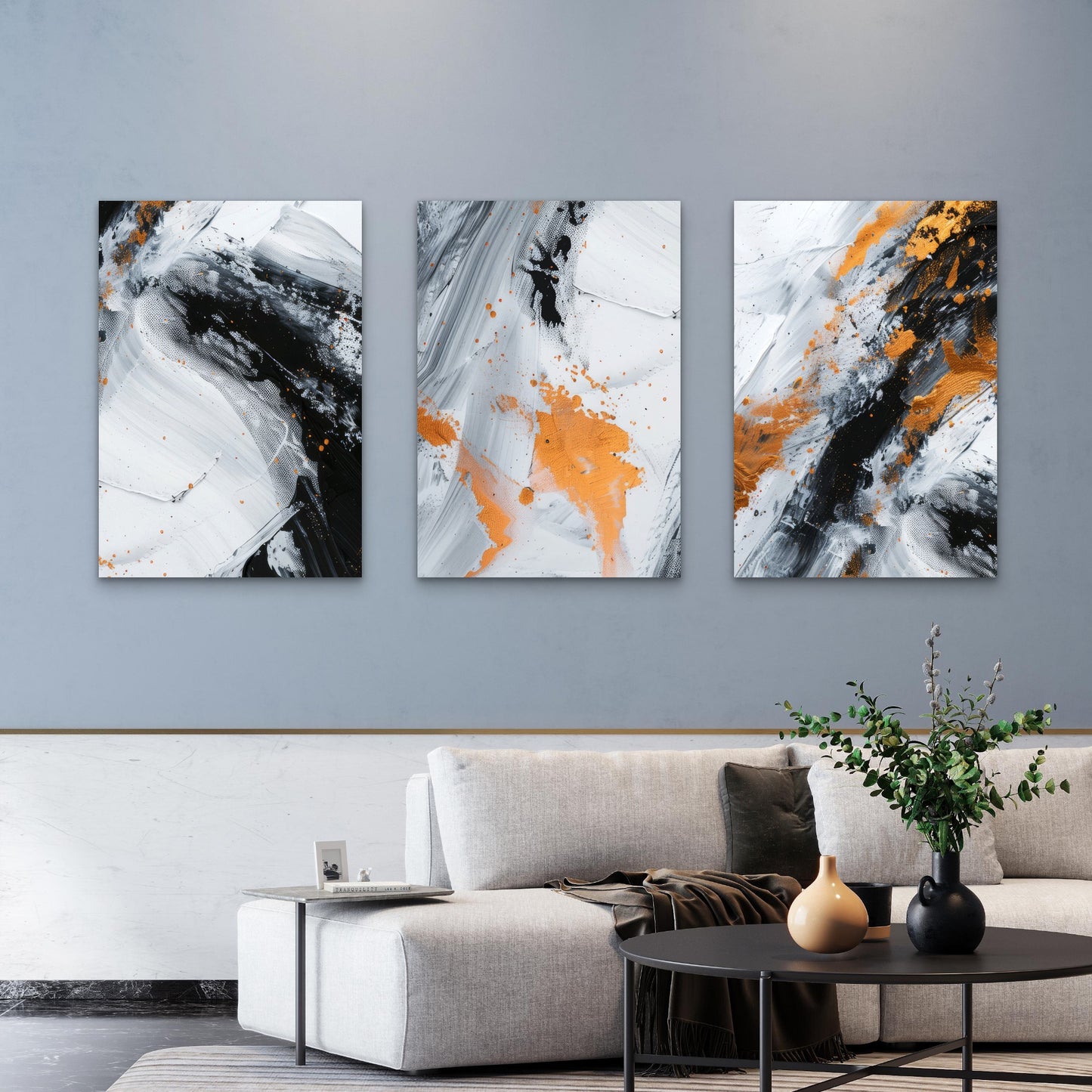 3pcs Modern Black and White Abstract Painting Wall Art Set Canvas Framed 50x70cm - High Quality Print 100% Australian Made Wall Canvas Ready to Hang