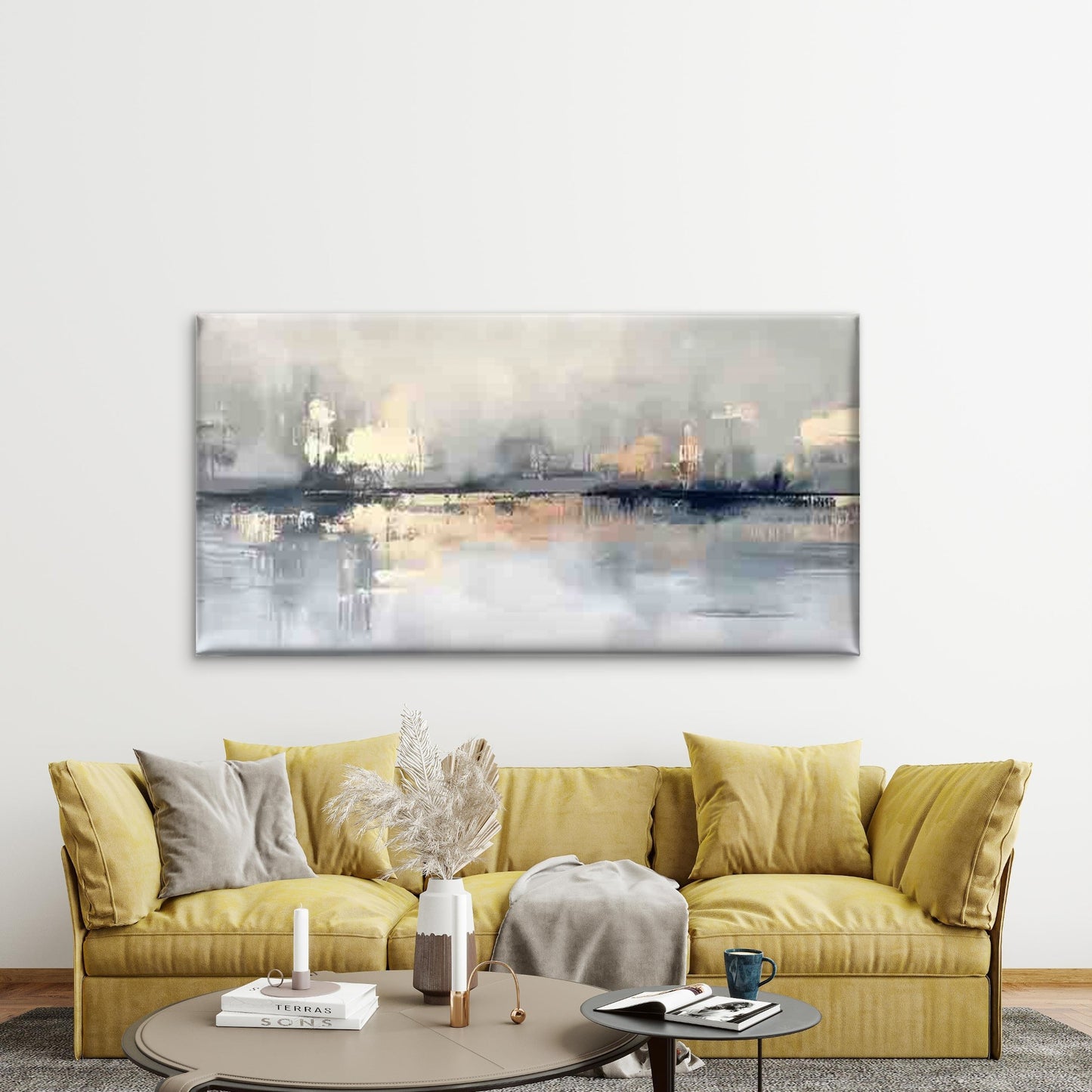 Serene Abstract Landscape Wall Art Canvas Office Home Room Framed 120x60cm - Bella Home Decor