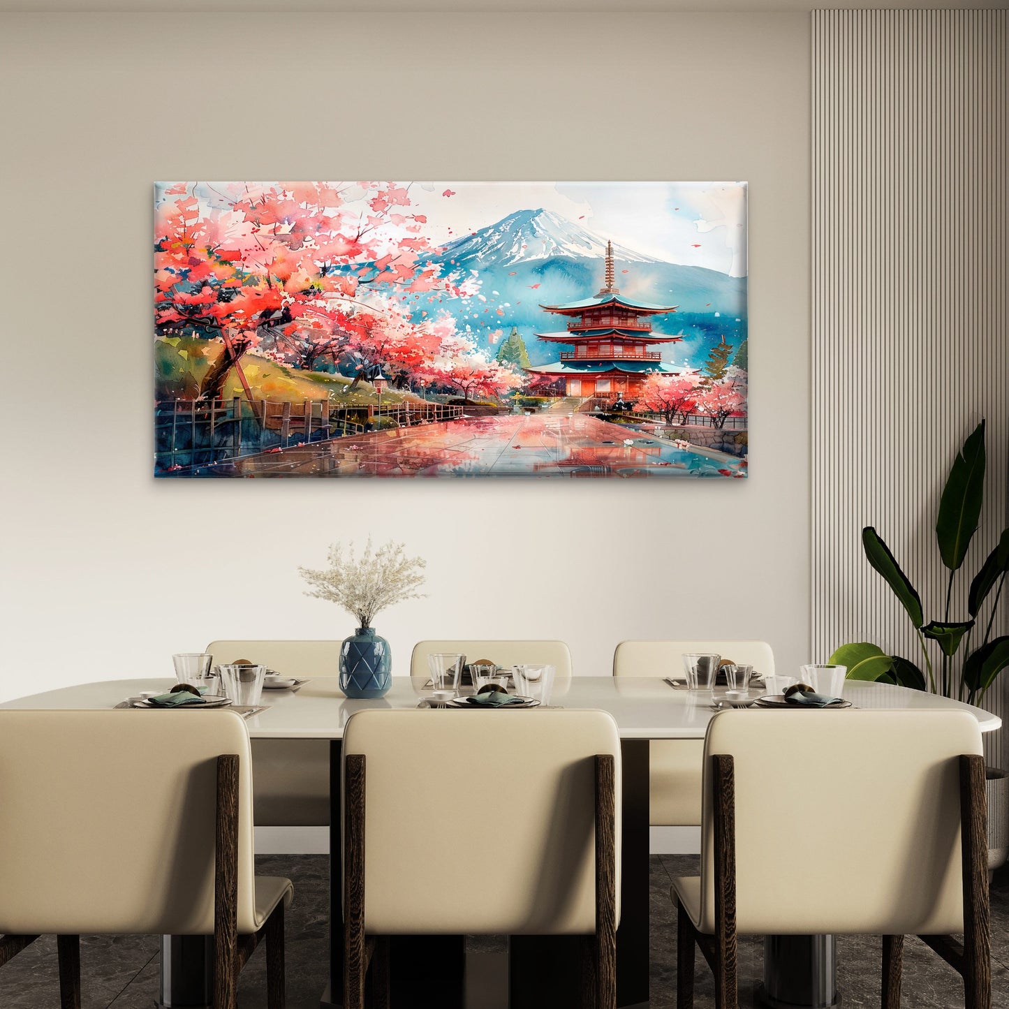 Springtime At The Pagoda Wall Art Canvas Office Home Room Framed 120x60cm - Bella Home Decor