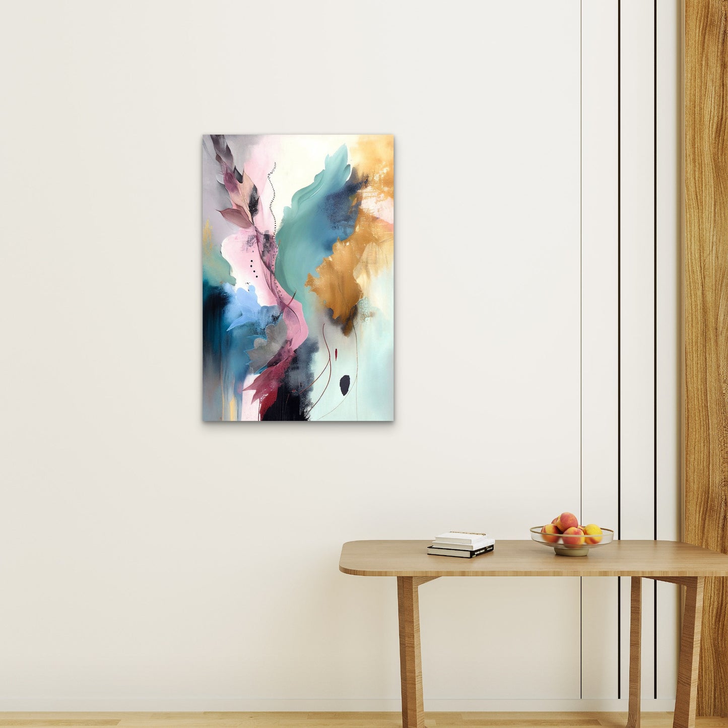 Abstract Teal Pink Gold Leaf Shapes 40x60cm Metal Print Ready to Hang