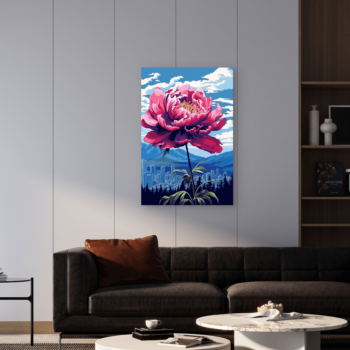 Vibrant Peony Rising Above the Mountains 40x60cm Metal Print Ready to Hang