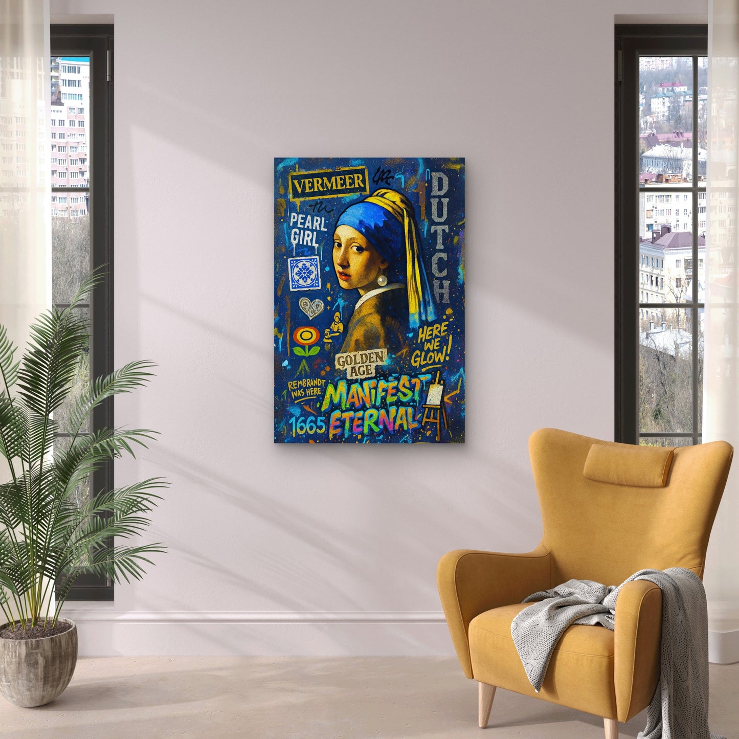 Girl with a Pearl Earring Street Art Graffiti 40x60cm Metal Print Ready to Hang