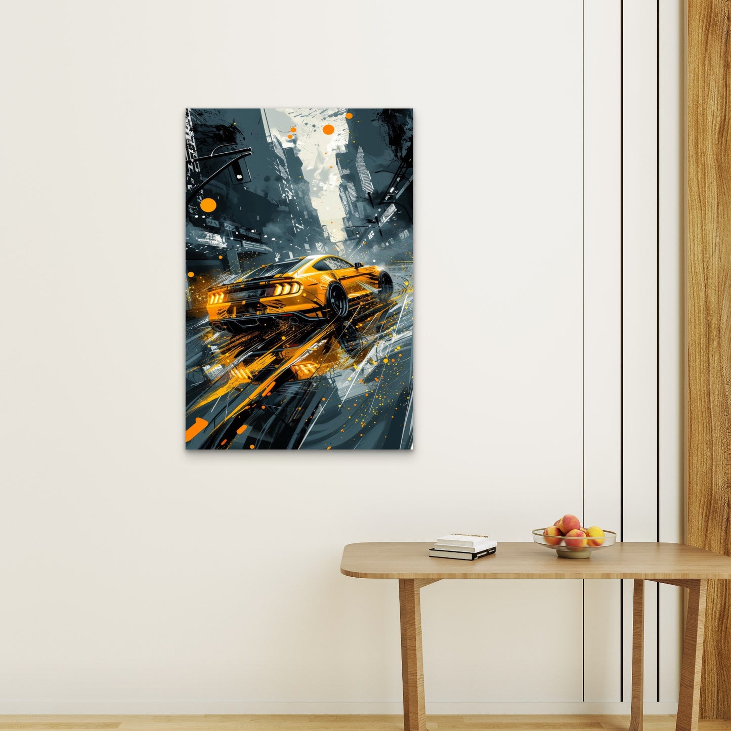 Ford Mustang Yellow Muscle Sports Car 40x60cm Metal Print Ready to Hang