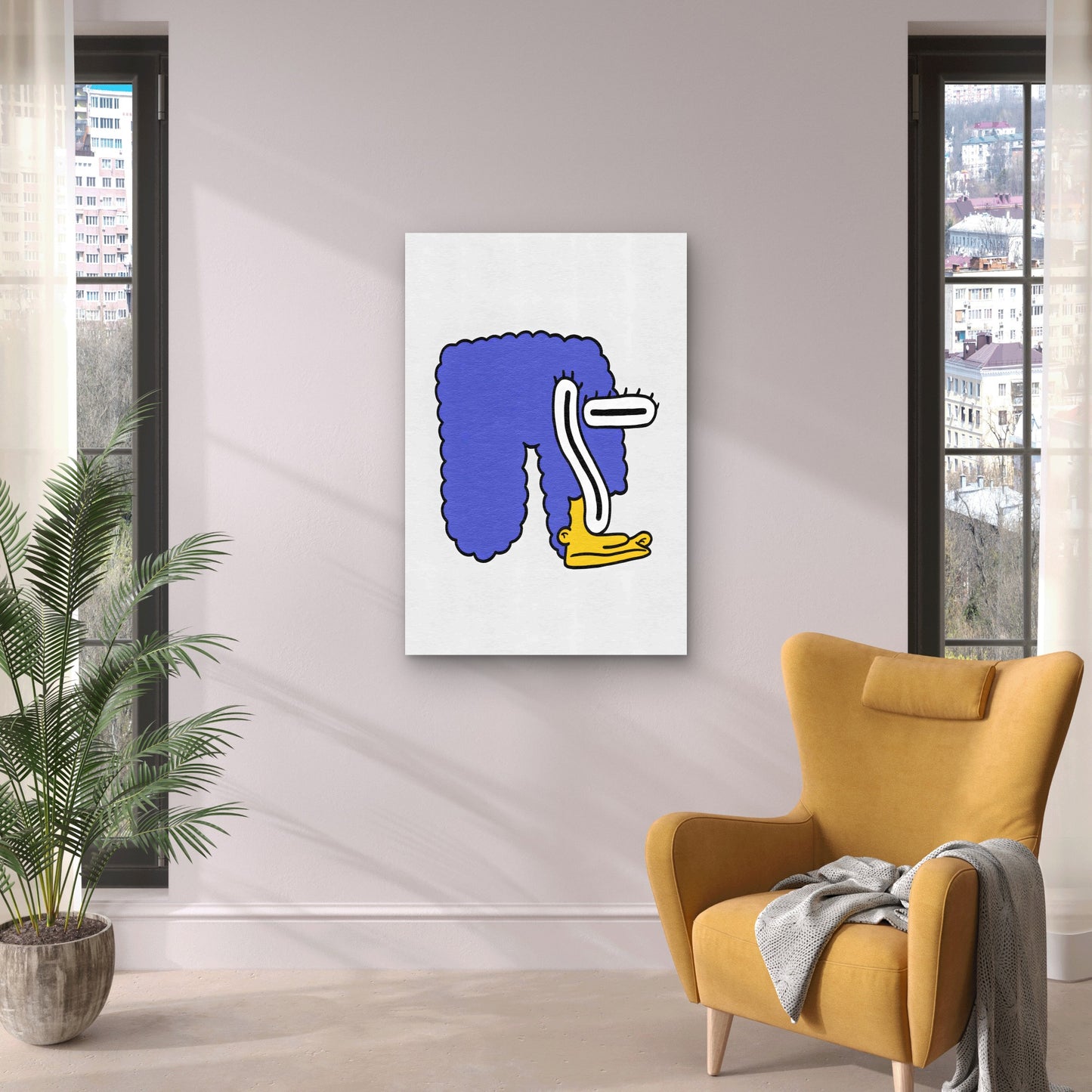 Purple Textured Hair Cartoon 40x60cm Metal Print Ready to Hang