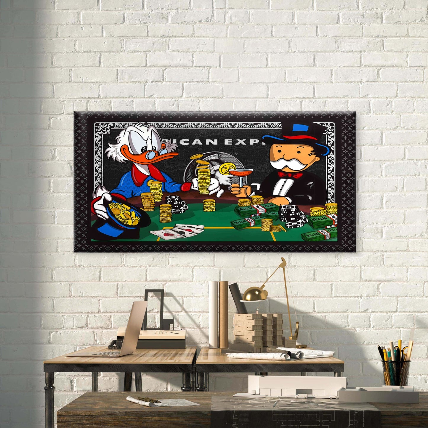 Billionaire Gamers Card Table Wall Art Canvas Office Home Room Framed 120x60cm - Bella Home Decor