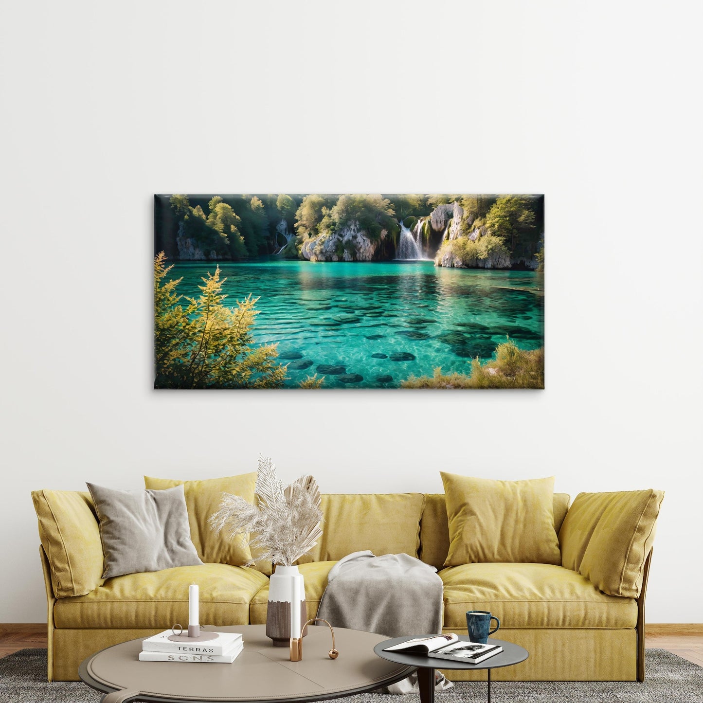 Turquoise Water Plitvice Lakes Wall Art Canvas Office Home Room Framed 120x60cm - Bella Home Decor