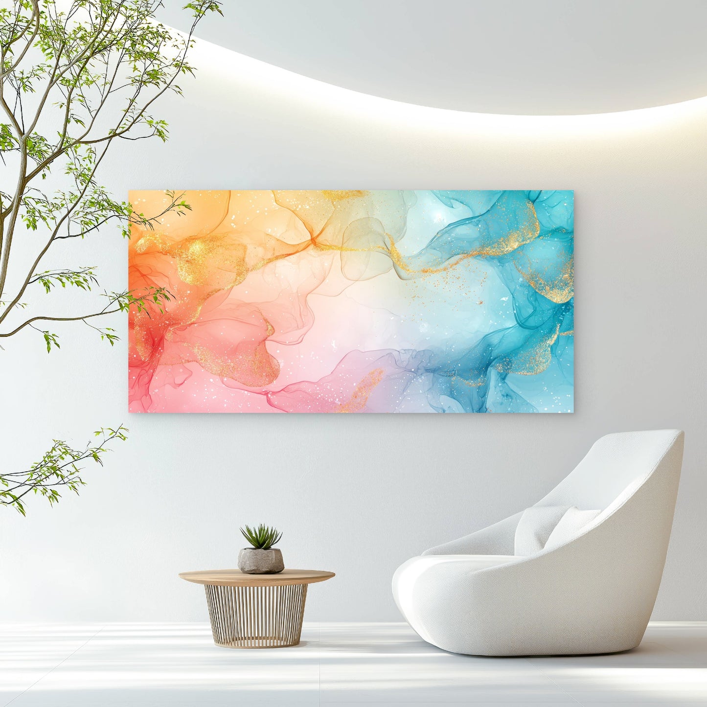 Golden Flow Through Pastels Wall Art Canvas Office Home Room Framed 120x60cm - Bella Home Decor