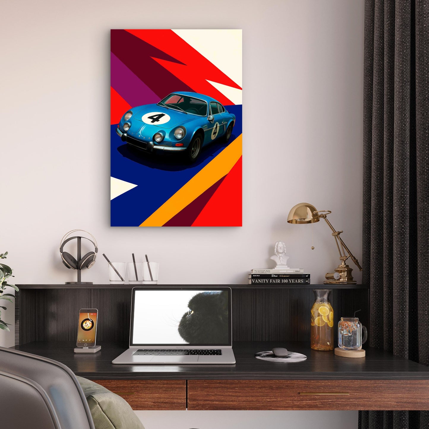 Blue Retro Alpine Rally Car 40x60cm Metal Print Ready to Hang