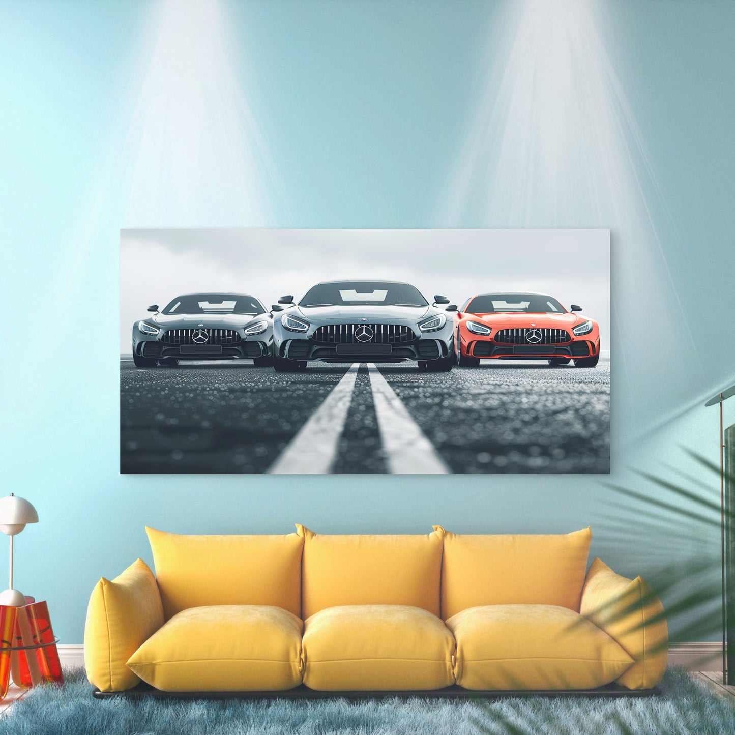Three Powerful Mercedes AMG Car Wall Art Canvas Office Home Room Framed 120x60cm