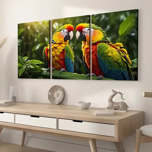 3pcs Close-Up Images of Parrot Bird Parrot Wall Art Set Canvas Unframed - High Quality Print 100% Australian Made Wall Canvas - Bella Home Decor