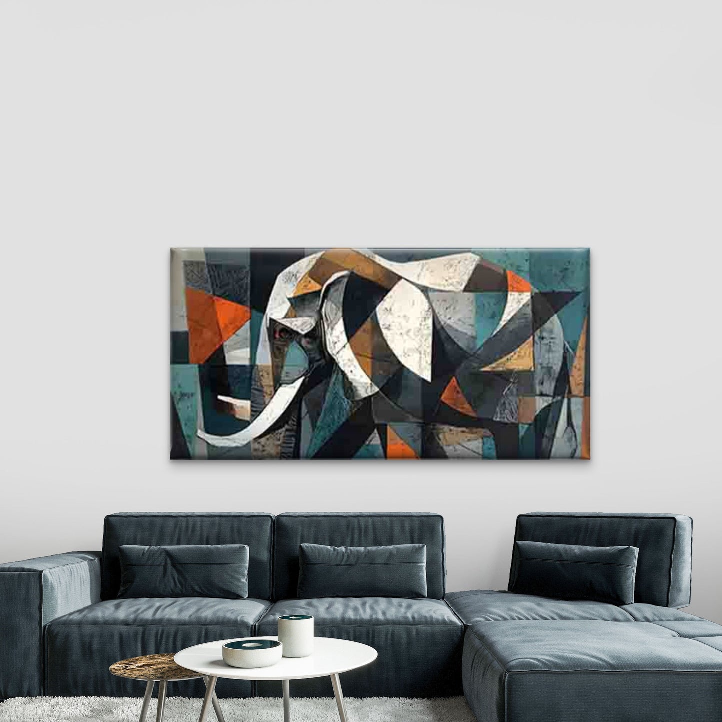 Geometric Elephant Design Wall Art Canvas Office Home Room Framed 120x60cm - Bella Home Decor