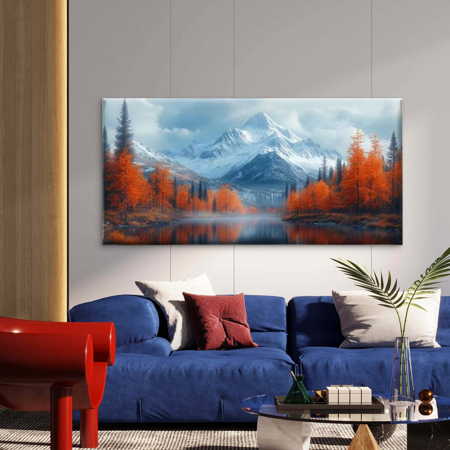 Orange Tree Autumn Scene Wall Art Canvas Office Home Room Framed 120x60cm