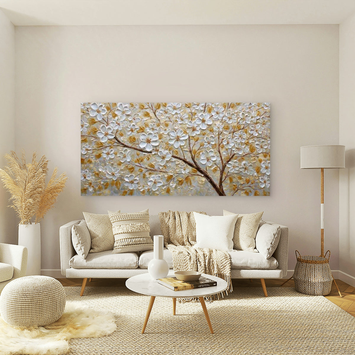 Large Yellow Tree Painting Wall Art Canvas Office Home Room Framed 120x60cm