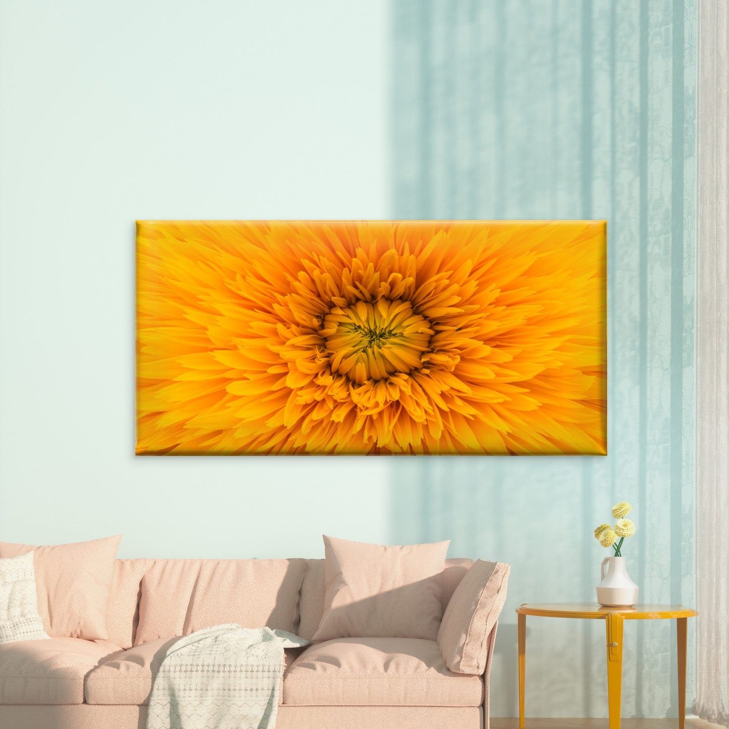 Vibrant Yellow Flower Bloom Wall Art Canvas Office Home Room Framed 120x60cm